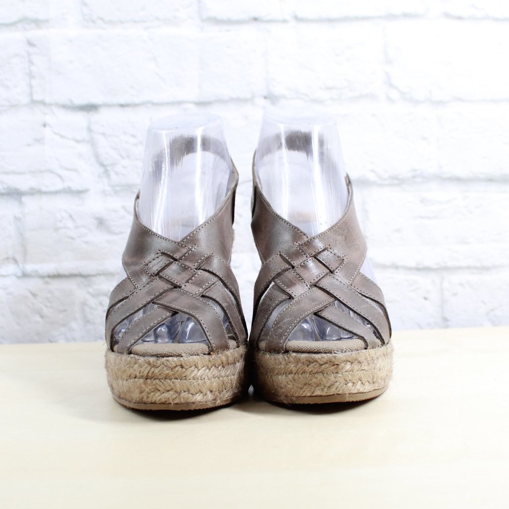 Kanna Brown Leather Jute Espadrille Ankle Strap Wedge Sandals US 6.5 - Picture 4 of 9